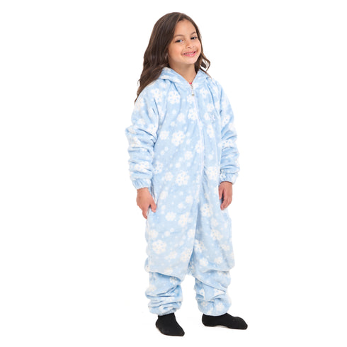 Snuggs Kids Blanket Onesie Light Blue Snowflakes